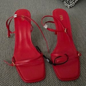 Red sandals comfortable adjust strap in front to fit wide feet as well